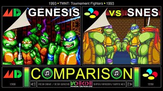 TMNT: Tournament Fighters (Sega Genesis vs SNES) Side by Side Comparison - Dual Longplay