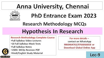 Hypothesis in Research MCQs|PhD Entrance Test At Anna University 2023|