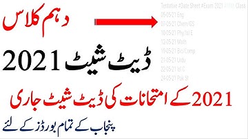 Matric | 10th Class | Date Sheet 2021 | Annual Exams 2021 | All Punjab Boards | Must Watch