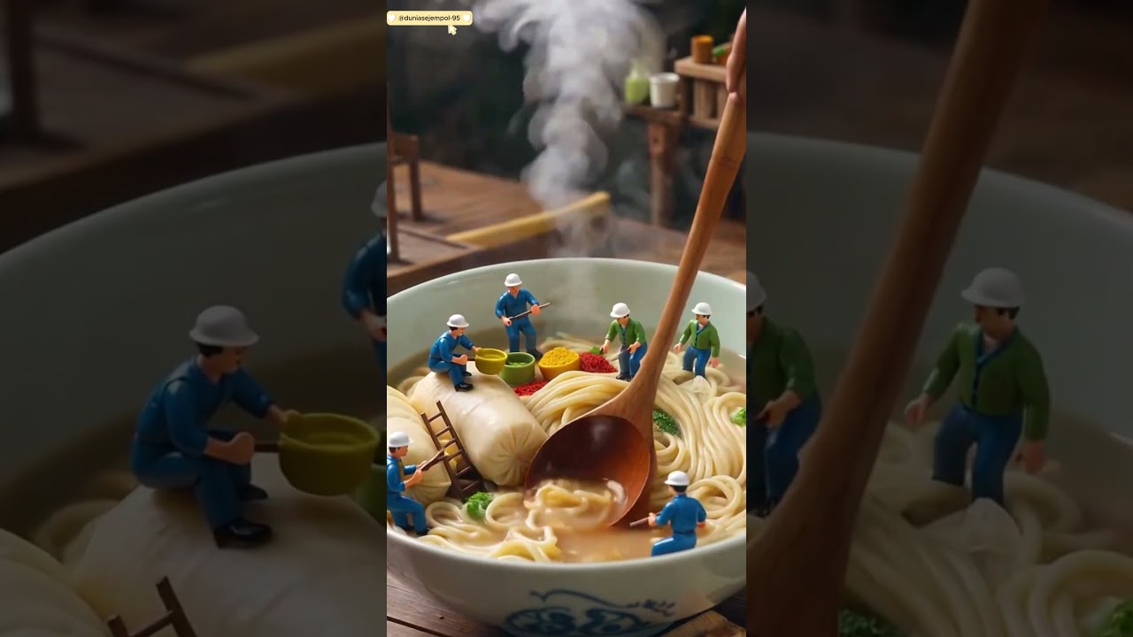 Mini Workers Cook Giant Ramen Feast 🍜✨ 