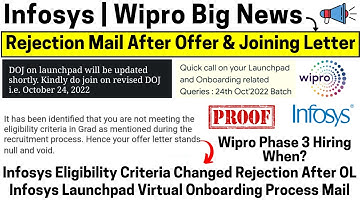 Infosys Sending Rejection Mail Due to Changed Eligibility Criteria | Wipro Phase 3 Hiring 2023-2019