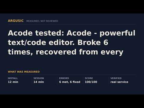 Acode tested: Acode - powerful text/code editor. Broke 6 times, recovered from every one.