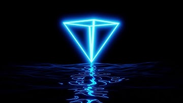 Free Background Video Glow Blue Pyramid Spinning over Water. No copyright Royalty Free Footage.