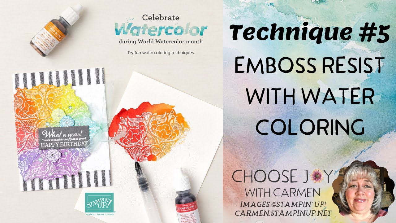 Watercolor Technique #5 - Emboss Resist With Water Coloring - YouTube