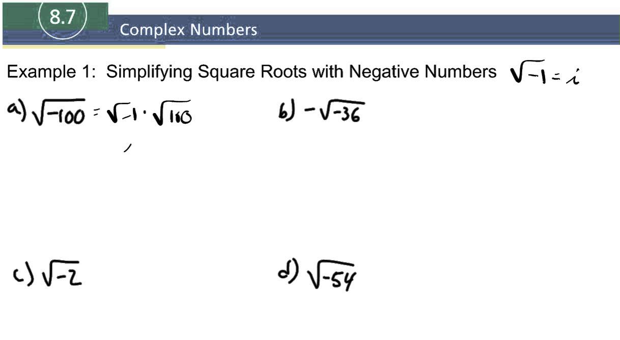 8-7-example-1-simplifying-square-roots-of-negative-numbers-youtube