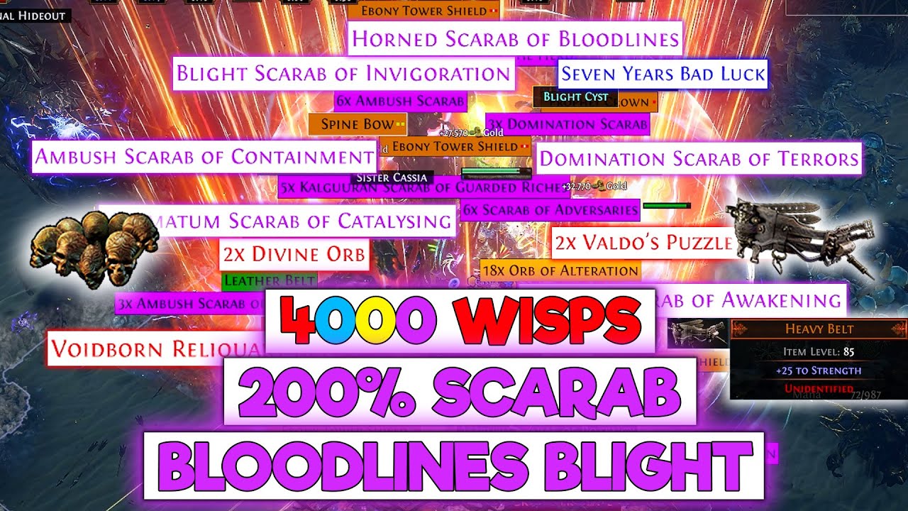 BLOODLINES BLIGHT SCARAB FARMING WITH 200%++ MORE SCARAB AND 4000 WISPS  - POE 3.27 KEEPERS