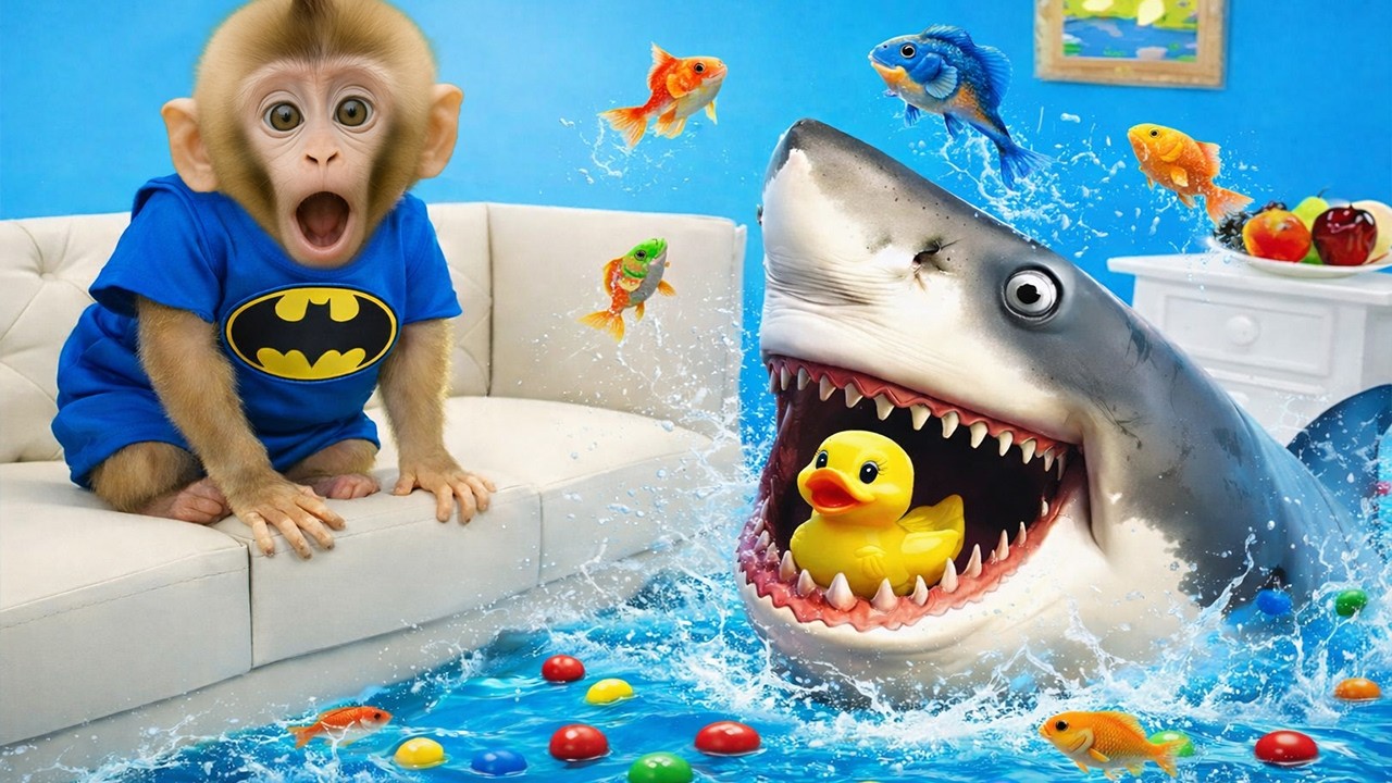 Monkey Bonbon chases a thief in the supermarket to get back rainbow candy 🛒🍬🌈