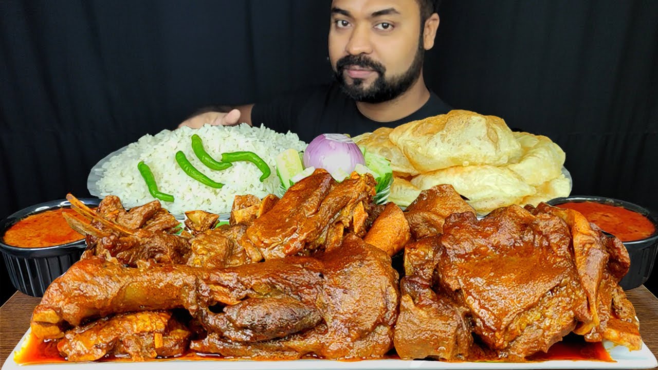 2KG SPICY MUTTON CURRY, MUTTON GRAVY, SOFT LUCHI, CHILI, RICE, MUKBANG ASMR EATING SHOW | BIG BITES