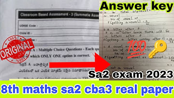 💯Answer key🔑8th maths sa2 cba3 question paper 2023🔥💯class 8th maths cba3 sa2 answers