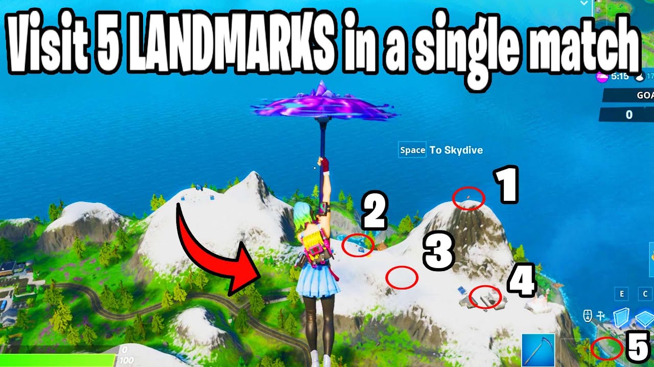Visit 5 LANDMARKS in a single match Fortnite Chapter 2 Visit Landmark