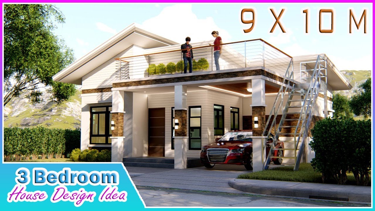 HOUSE DESIGN IDEA | 9 X 10 Meters | 3 Bedroom House with RoofDeck