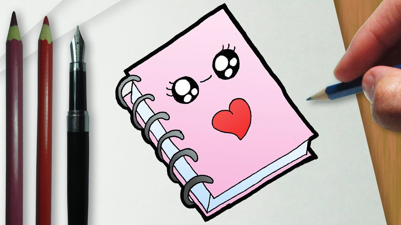 Como desenhar um caderno kawaii fofo 