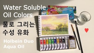 수성 유화 물감 리뷰. Water Soluble Oil Painting. 노을 그리기. Holbein Duo