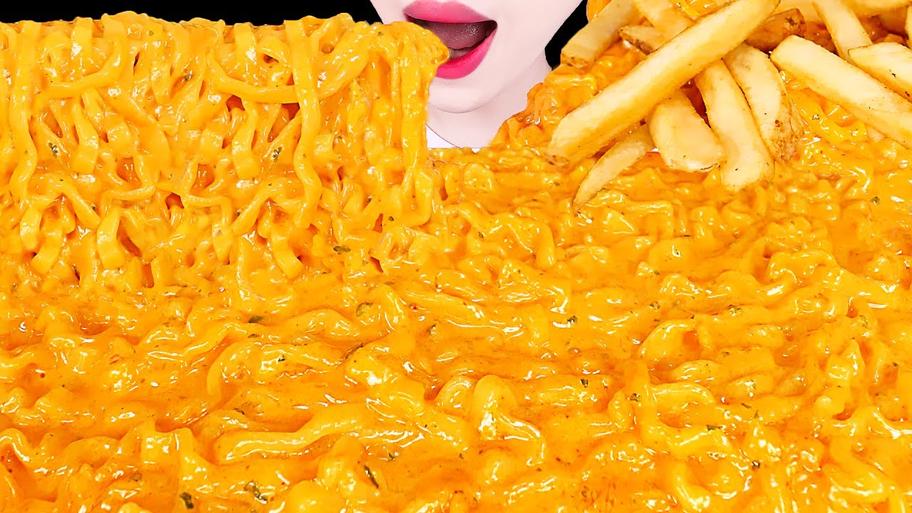 ASMR MUKBANG｜CHEESY CARBO FIRE NOODLES, FRENCH FRIES 바삭포슬 감자튀김, 꾸덕 까르보불닭볶음면 EATING SOUNDS 먹방