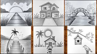 Easy 6 pencil sketch scenery | how to draw beautiful scenery for beginner | Easy drawing tutorial