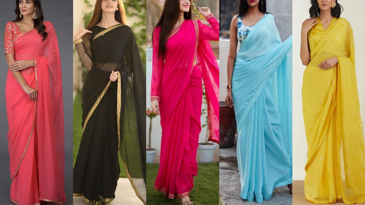 Simple/Plain Chiffon Saree Design|Wedding/Party Wear Chiffon Saree|Designer  Chiffon Saree Collection