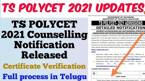 TS Polycet 2021 Counselling Notification Released//Certificate verification Centers//iiit Admission