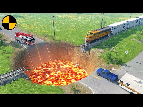 Trains vs Giant Crater ? BeamNG.Drive