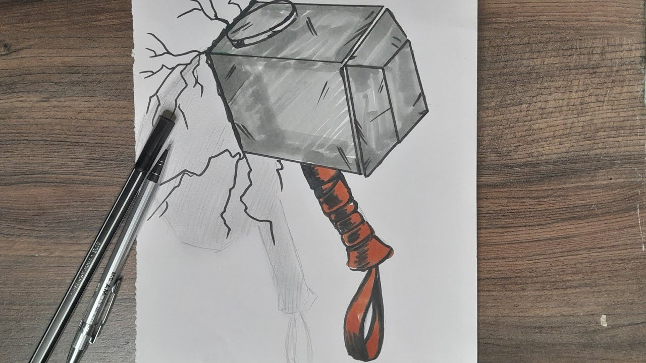 how to draw Thor's hammer | Easy step-by-step tutorial for beginners ...