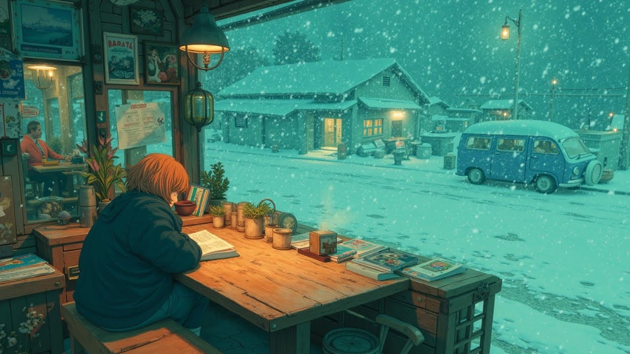Лофи-биты ночного снежного кафе для отдыха и учебы: японские зимние вайбы
