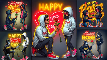 How to create Happy Rose Day couples name video editing | Bing image creator tutorial FREE