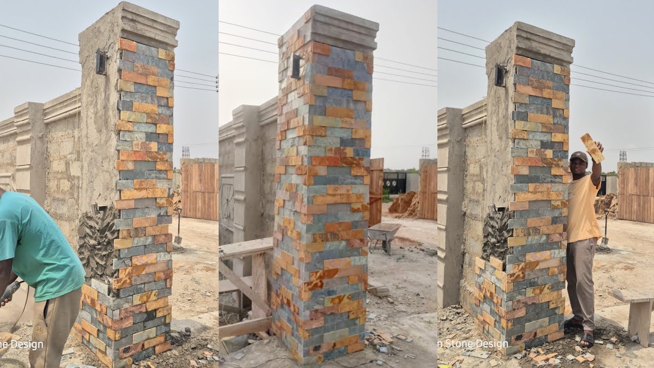 How to fix marble stone tiles on Concrete pillar | step by step tutorial for beginners 