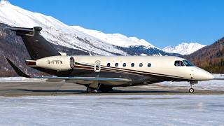 Scenic Private Jet Action in Sankt Moritz! | Winter Wonderland