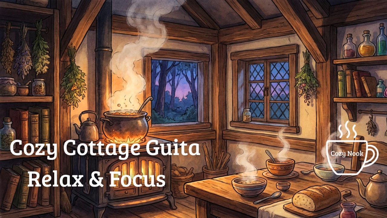 Warm Witch's Kitchen 🍲 Healing Acoustic Guitar & Fireplace (溫暖魔法廚房 | 療癒木吉他與爐火)