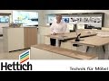Technology for furniture in offices: Hettich height-adjustable tables, drawer + sliding door systems