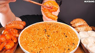 ASMR MUKBANG | Spicy Cream Noodles &amp; Fried Shrimp, Dumpling, Sausage EATING 꾸덕꾸덕 크림진짬뽕 크림새우 칠리새우 먹방!