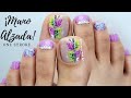 💜😉 Haz ROSAS HERMOSAS con PINCELADAS en las UÑAS de los PIES en color MORADO. 💜