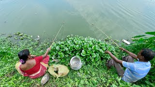 Hook fishing video 2024🎣🎣 | Amazing Two Village Lady Fishing With Hook in Our Village Pond #fishing