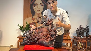 Tác Phẩm ngài Di Lặc trên phôi gỗ Trắc đỏ đen với nhiều chi tiết độc đáo