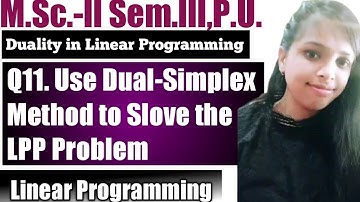Dual Simplex Method l Duality in Linear Programming l Operation Research in Hindi l