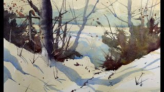 Snowy lane in watercolour