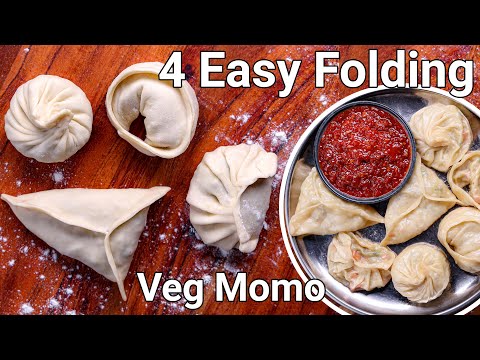 How To Wrap or Fold MoMo 4 Ways Step By Step | 4 Easy & Best Shaped Dumplings - Street Style Shaped | Hebbar | Hebbars Kitchen