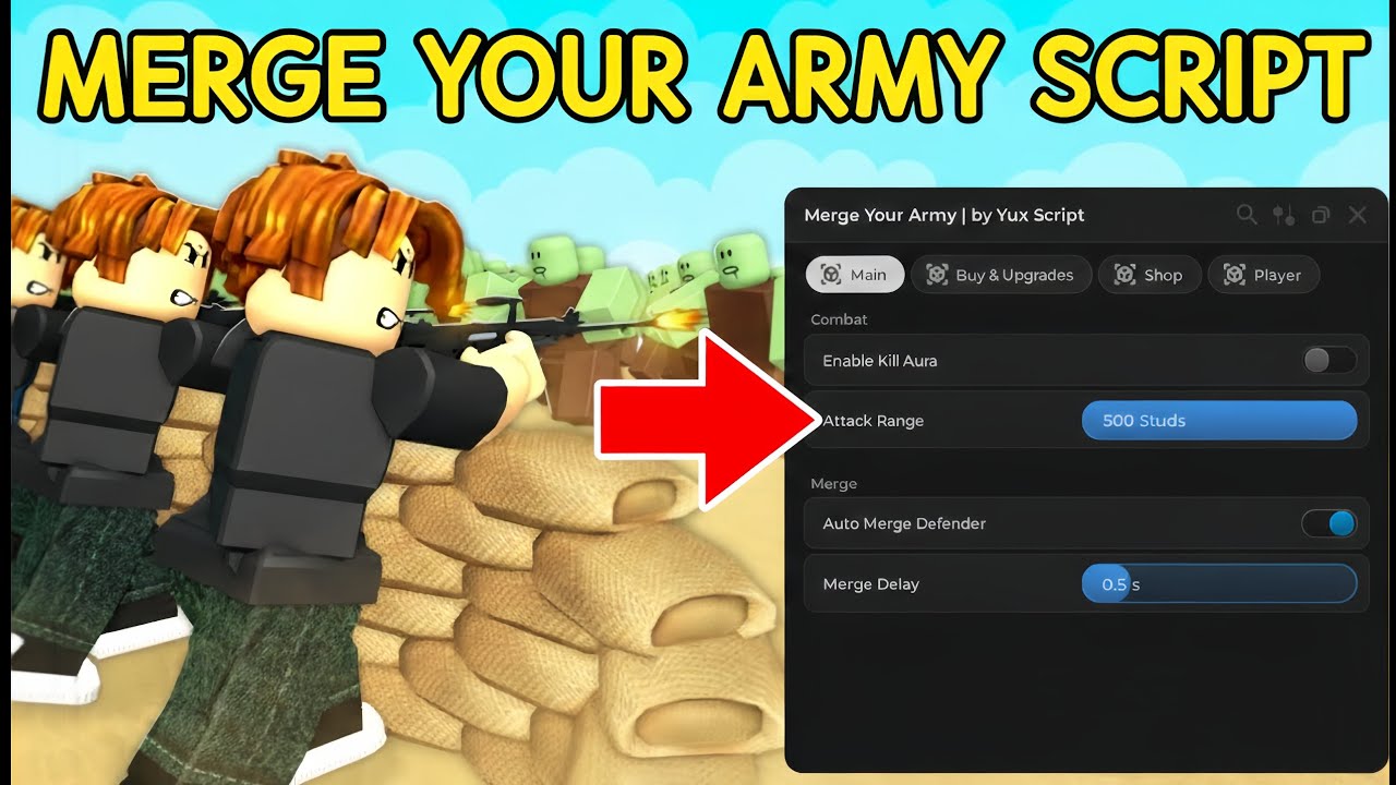 Merge Your Army Script ( PASTEBIN NO-KEY )  ( KILL AURA, AUTO MERGE, AUTO BUY, AUTO UPGRADE )