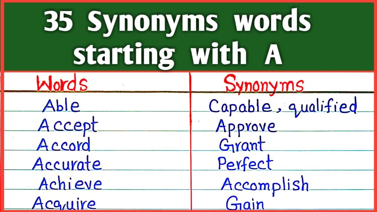 35 Synonyms words starting with A | Similar words in English | Alternative words