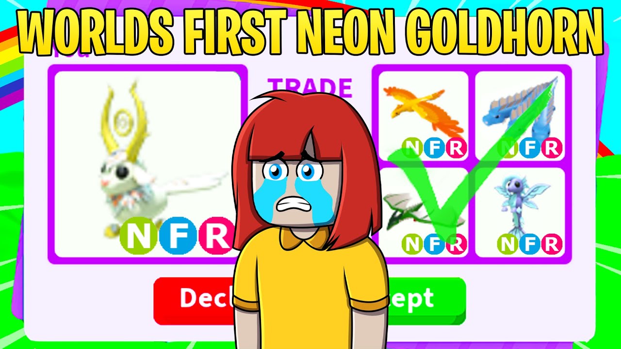 I traded the WORLDS FIRST NEON GOLDHORN in Roblox Adopt me YouTube