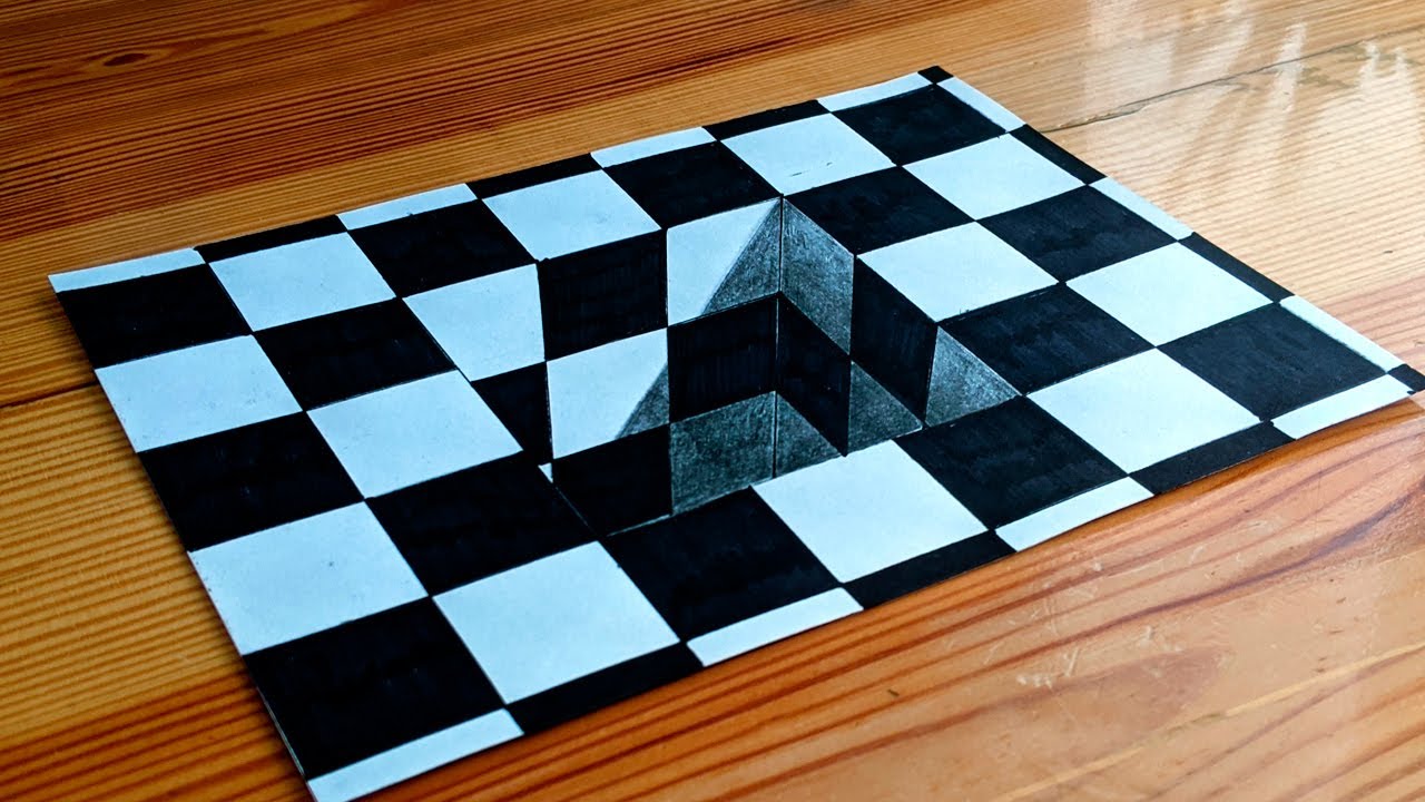 Hand Drawn Chess Board with Rectangular Hole Stock Illustration -  Illustration of illusionism, hole: 189968810