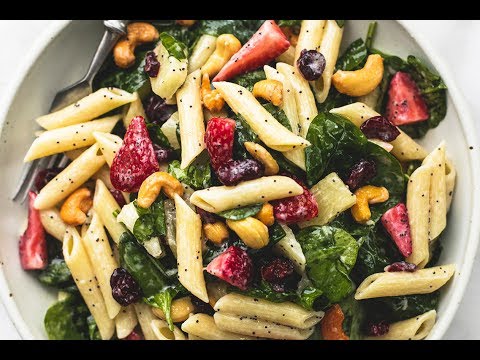 STRAWBERRY SPINACH PASTA SALAD WITH ORANGE POPPY SEED DRESSING