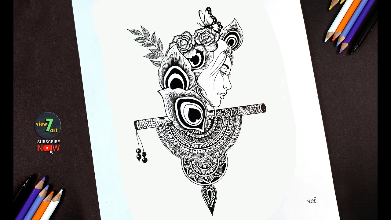 How to draw beautiful Mandala Art/ Lord Krishna/peacock feather ...