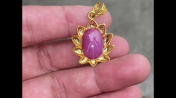 Mặt Dây Chuyền Đá Ruby Sao Tự Nhiên Yên Bái Hoa Sen Vàng 18k vip