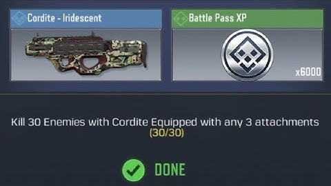 Call Of Duty: Mobile Kill 30 Enemies with Cordite equipped with any 3 attachments Task Complete
