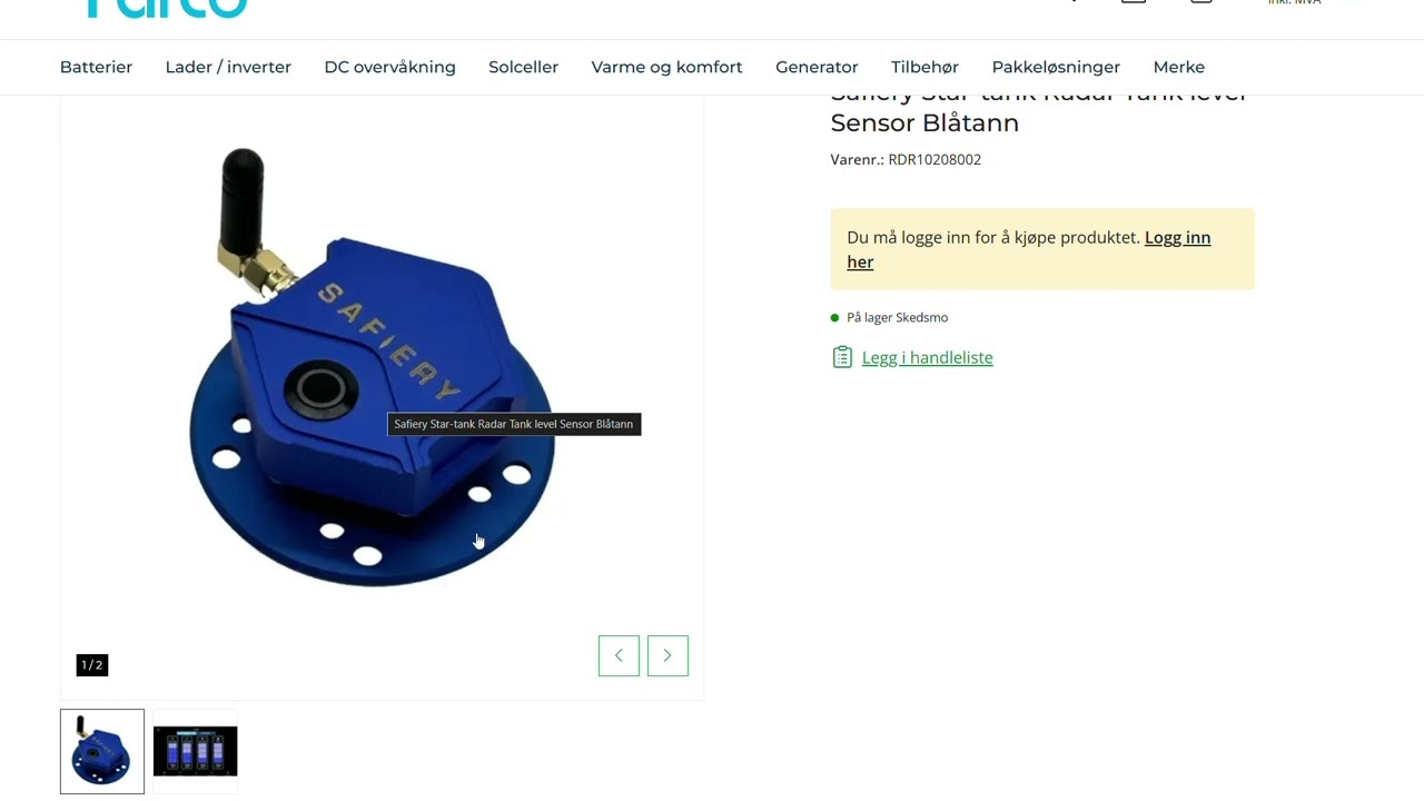 Safiery STAR radar-tanksensor – trådløs tankmåling med Victron GX