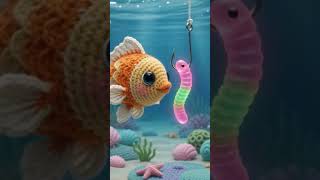 🐟🪱 Clever Goldfish Steals the Gummy Worm! | Cute Crochet Ocean ASMR Short ✨