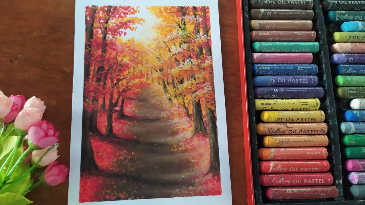 Amazing autumn | drawing scenery with oil pastel | musim gugur yang menakjubkan 