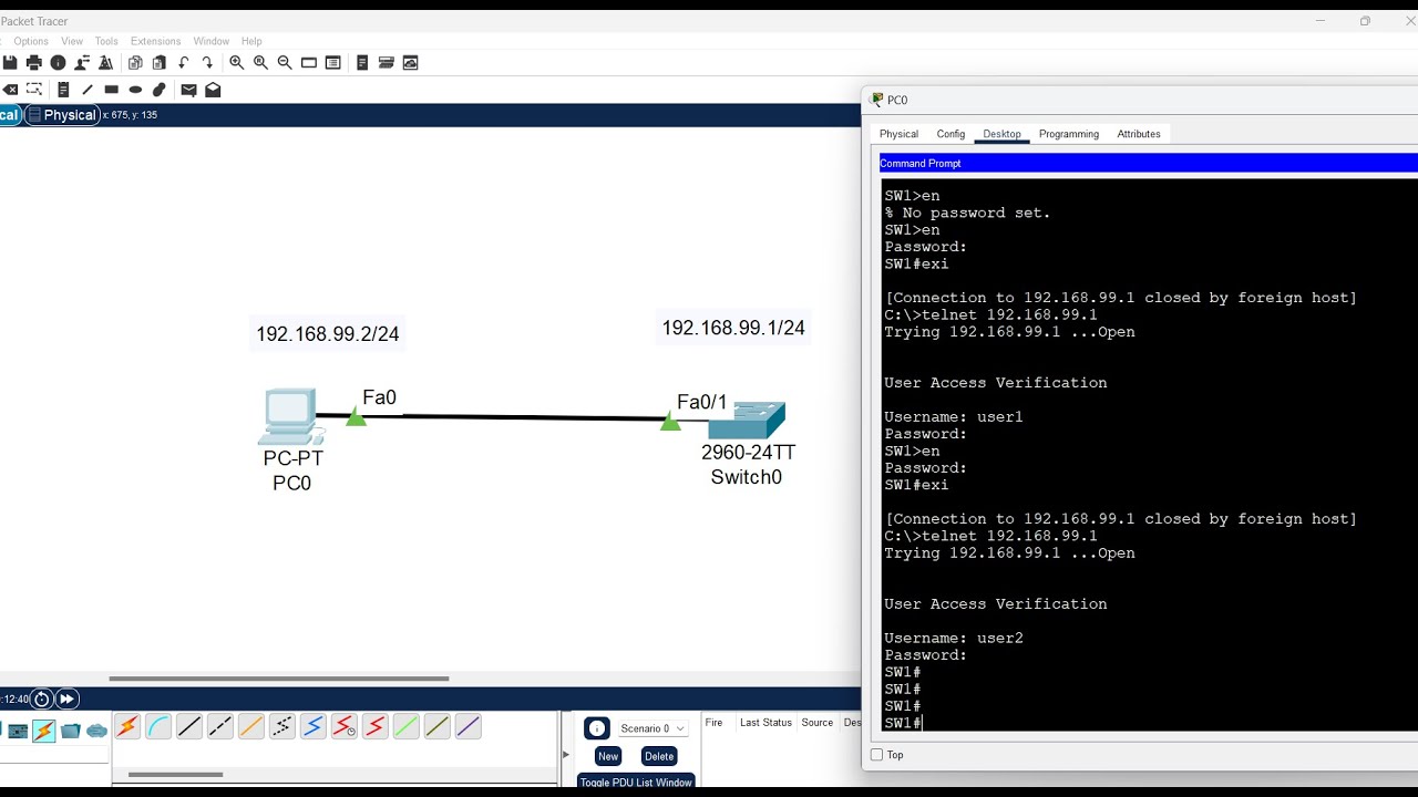 1 - How to configure remote ssh telnet switch cisco on packet tracer ...