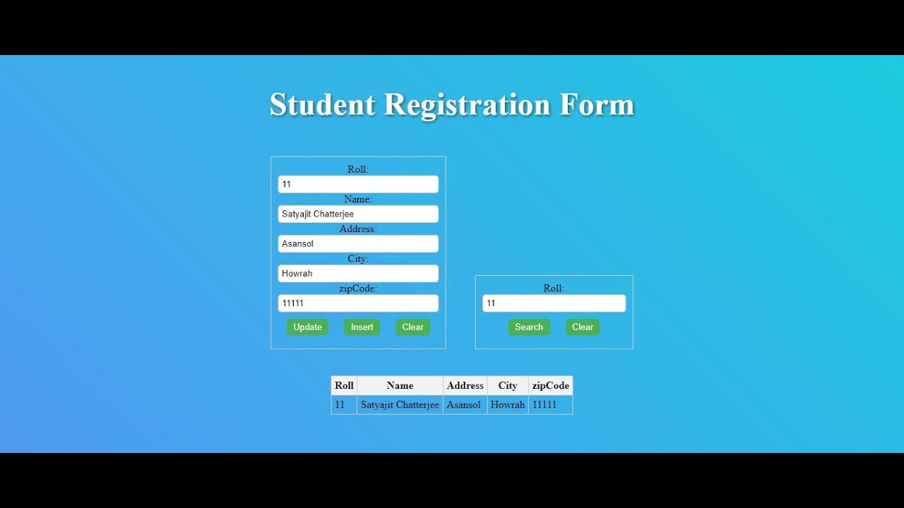Student Registration Form with Insert Update and search function ...
