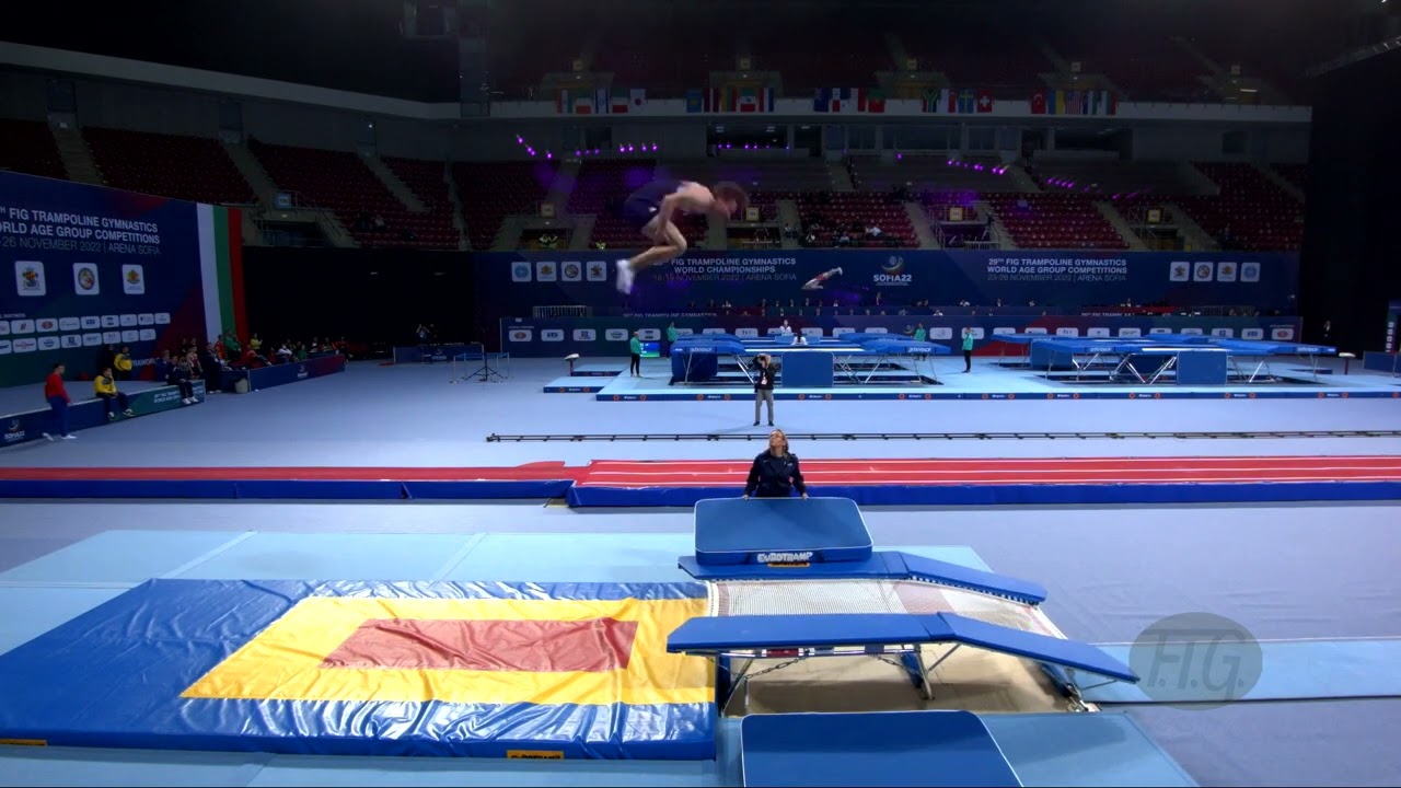 Youtube video: HUNTER Merrill (USA) M - 2022 Trampoline Worlds, Sofia (BUL) - Q Double Mini Exercise 2